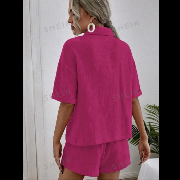 Drop Shoulder Dual Pocket Shirt & Short Two Piece Set - Picture 4 of 5